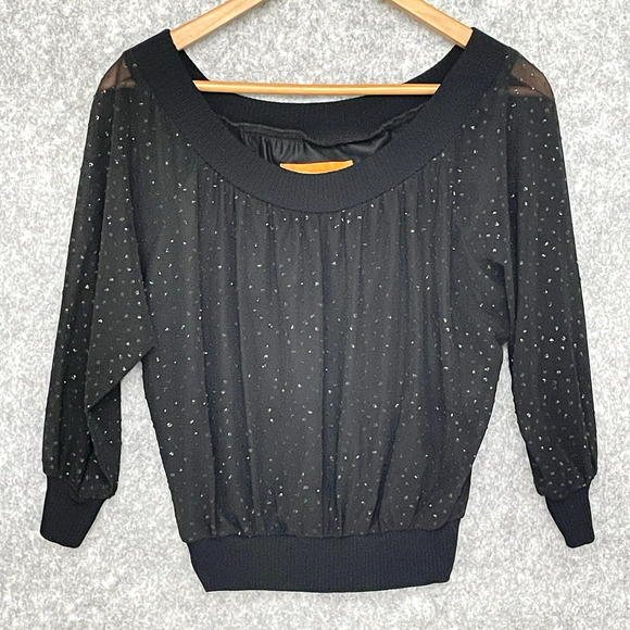 Whimsigoth Womens Y2K Mesh Going Out Top Size S Made in USA‎ Metallic Celestial - Picture 1 of 8